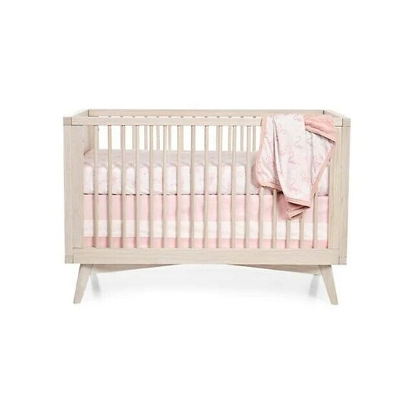 Oilo Prim Woven Cotton Band Crib Skirt in Blush